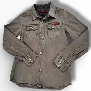 Seven For All Mankind Boys Sz 6 Gray Button Up Oxford Style Shirt NICE! A-8